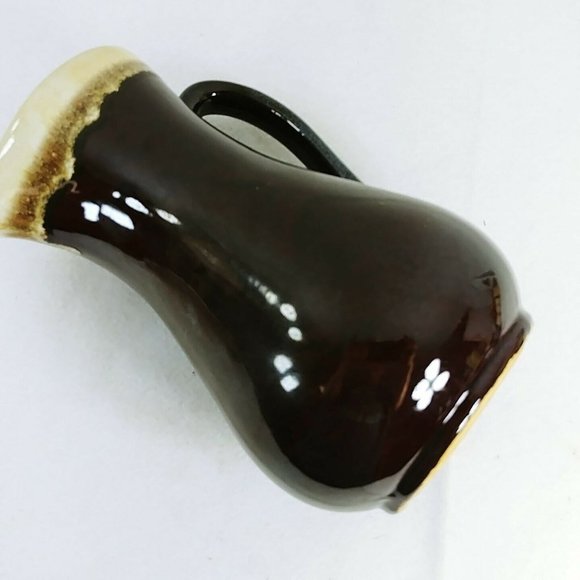 Pitcher Drip Glaze Pottery Brown Cream Farmhouse Country Cottage Vintage Decor - Picture 7 of 9